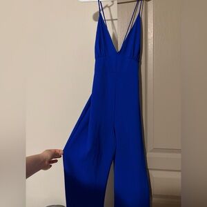 Blue V-Neck Wide-Leg Jumpsuit